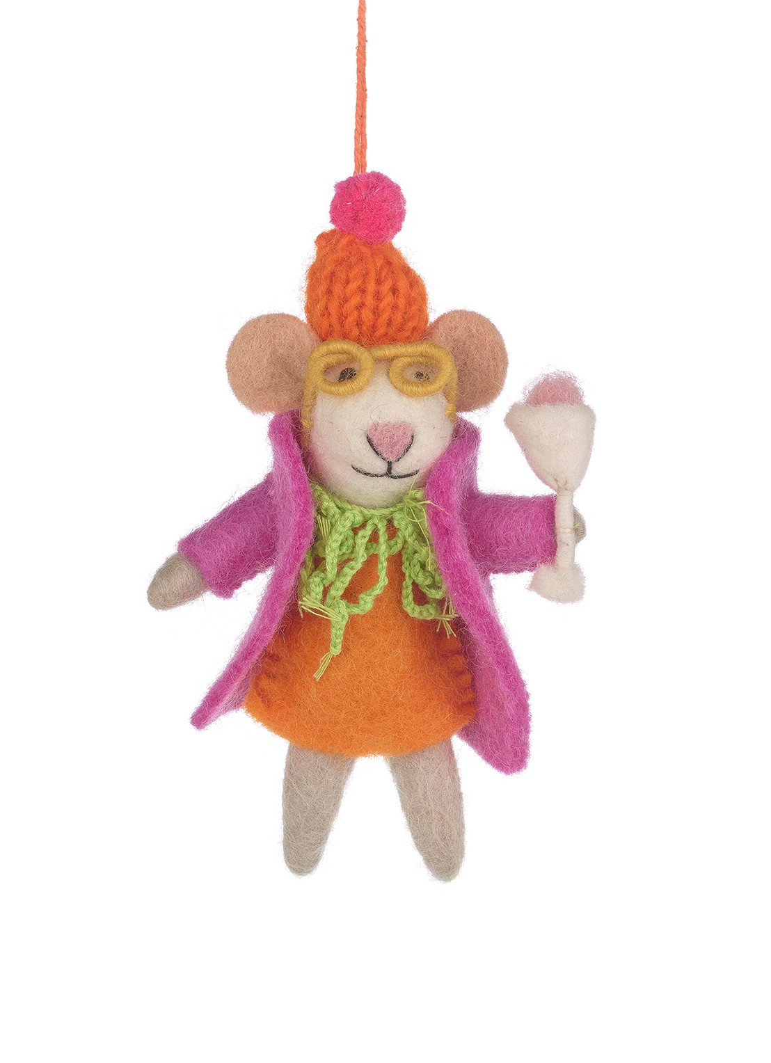 Felt So Good Margie the Merry Mouse kersthanger 14 cm - voorkant orange