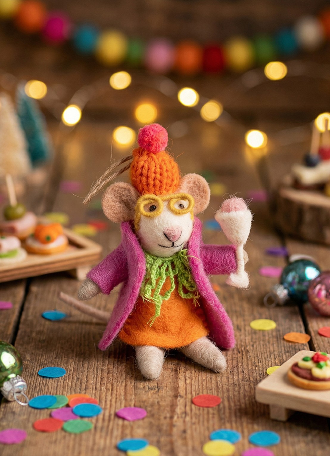 Felt So Good Margie the Merry Mouse kersthanger 14 cm - voorkant 2 orange