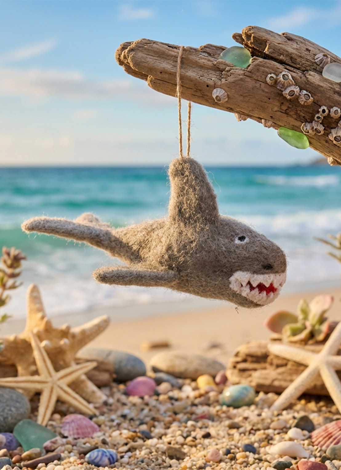 Felt So Good Megaladon Shark kersthanger 7,5 cm - achterkant 3 grijs