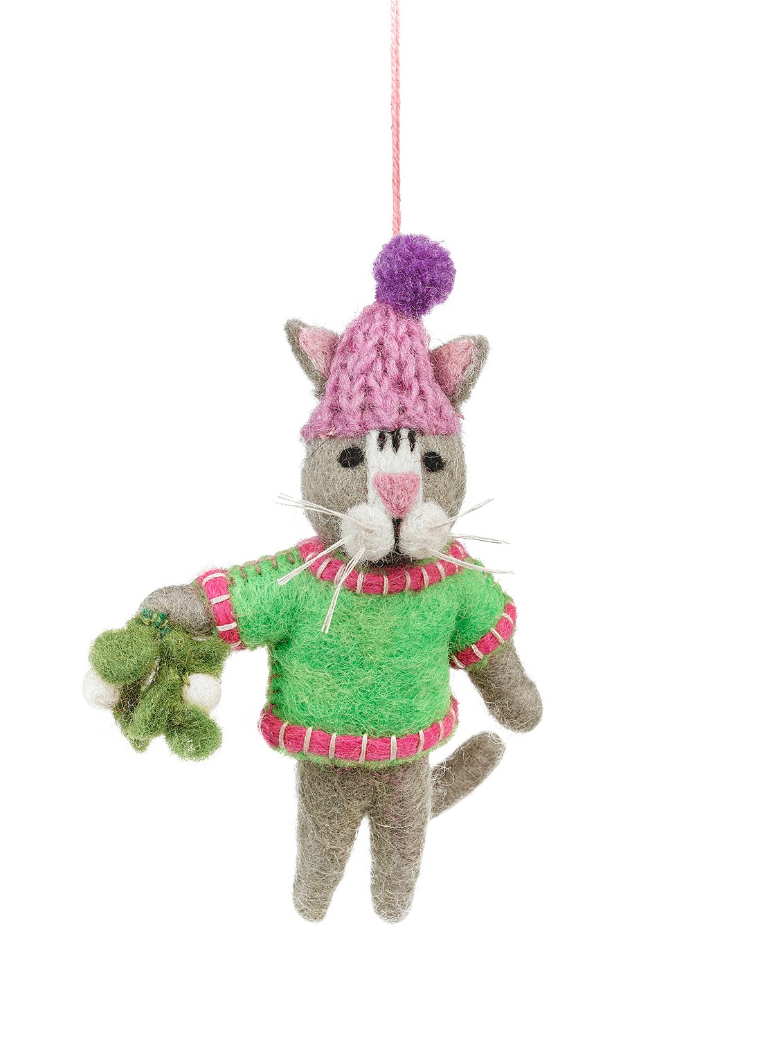 Felt So Good Mistletoe Meows kersthanger 14 cm - voorkant 2 groen