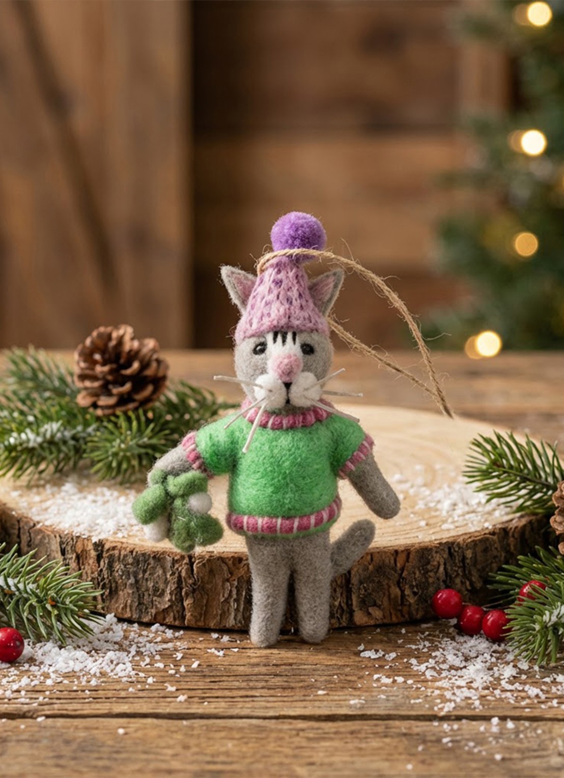 Felt So Good Mistletoe Meows kersthanger 14 cm - voorkant 3 groen