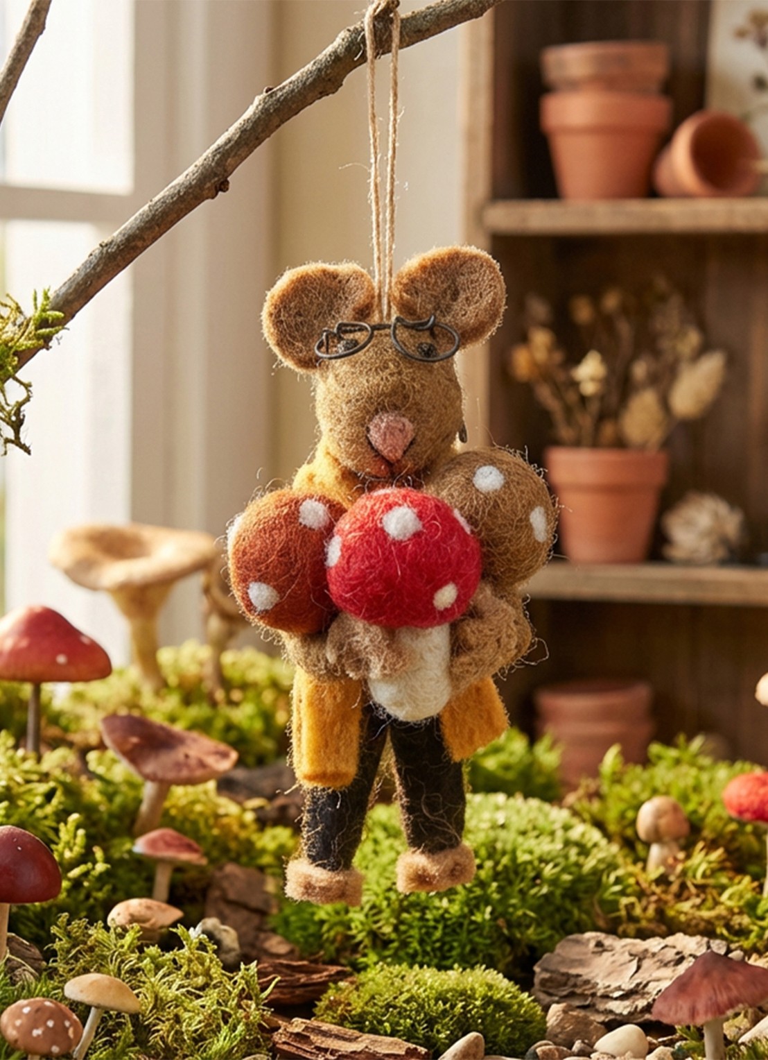 Felt So Good Oliver Mouse kersthanger 11,5 cm - achterkant bruin