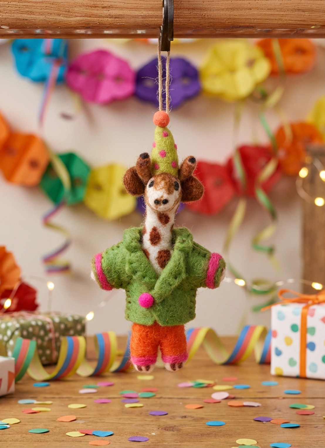 Felt So Good Party Giraffe kersthanger 18 cm - voorkant 2 groen