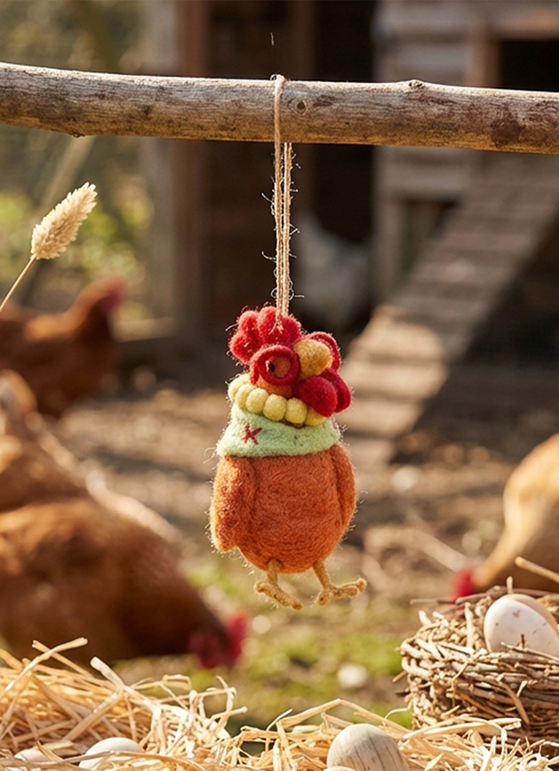 Felt So Good Peggy the Hen kersthanger 10 cm - achterkant 3 orange