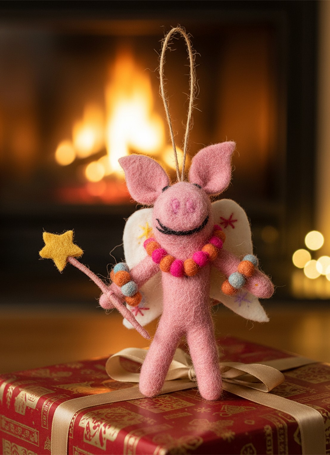 Felt So Good Penelope Porker kersthanger 12 cm - detail 4 roze