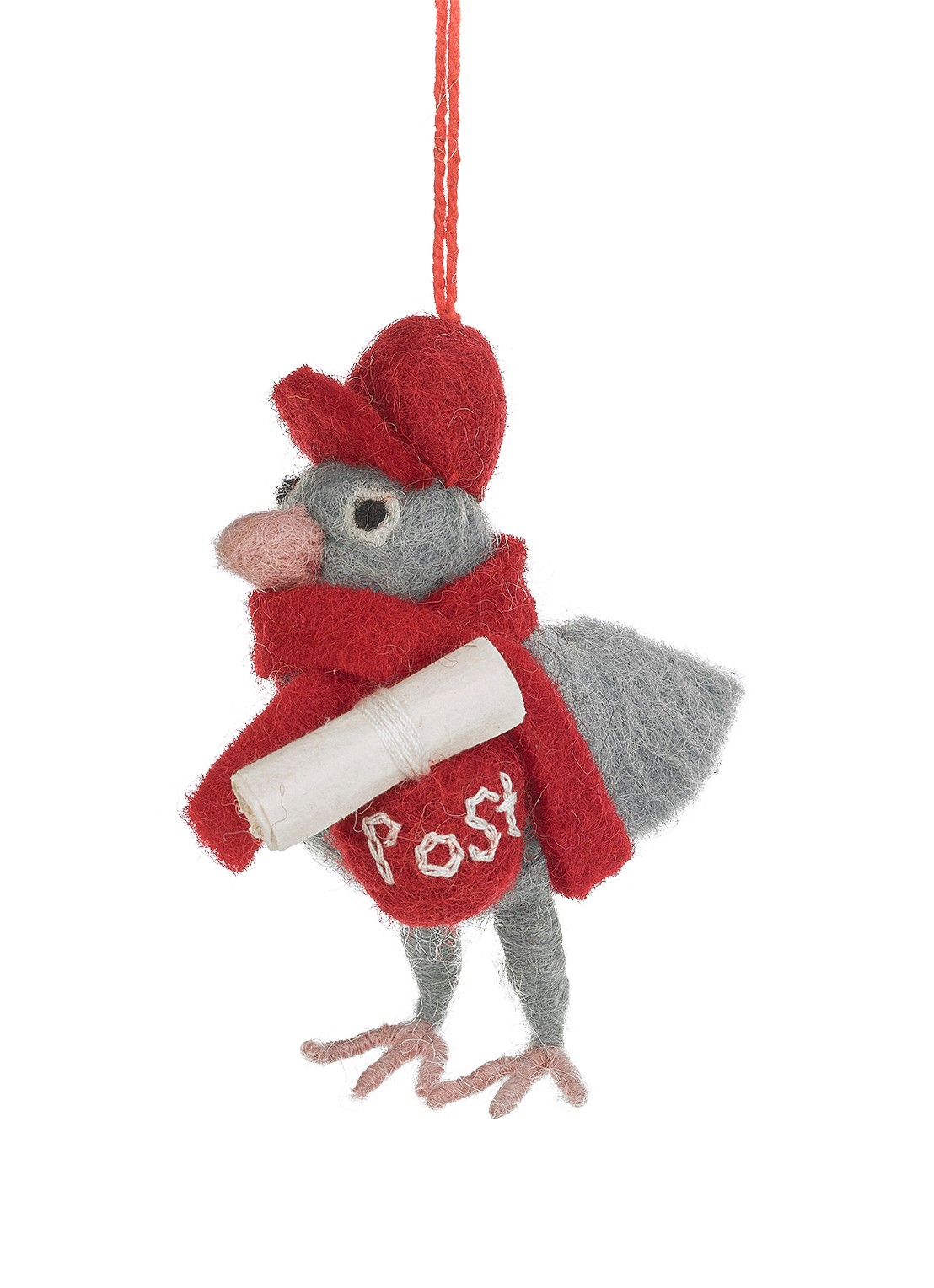 Felt So Good Pigeon Post kersthanger 9 cm - voorkant 2 rood
