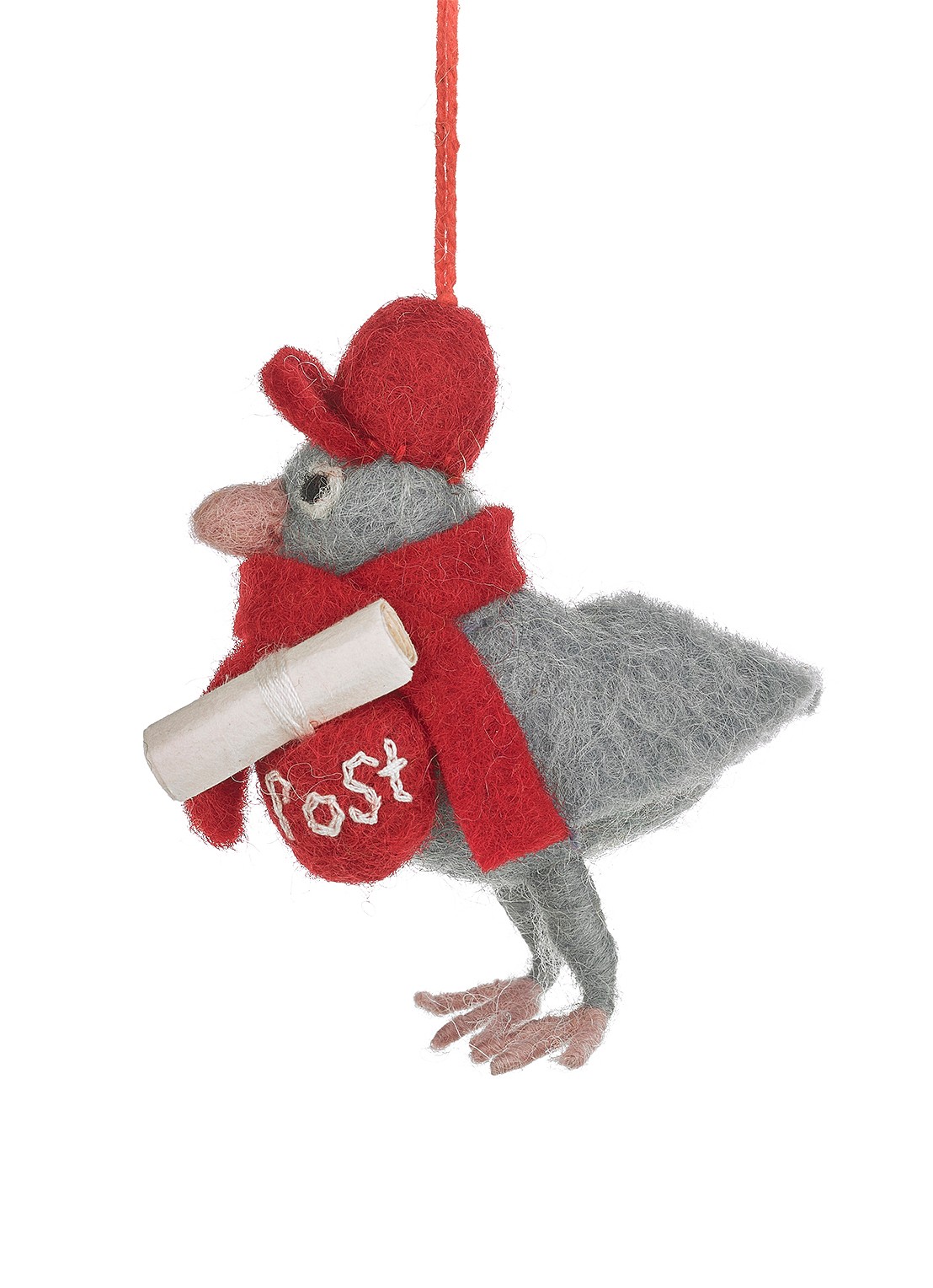 Felt So Good Pigeon Post kersthanger 9 cm - voorkant 3 rood