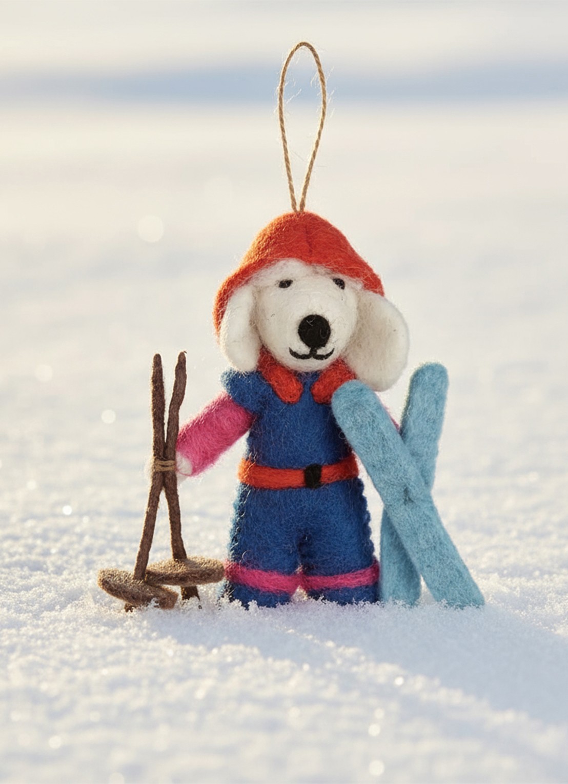 Felt So Good Porscha the skiing Poodle kersthanger 12 cm - detail 4 blauw