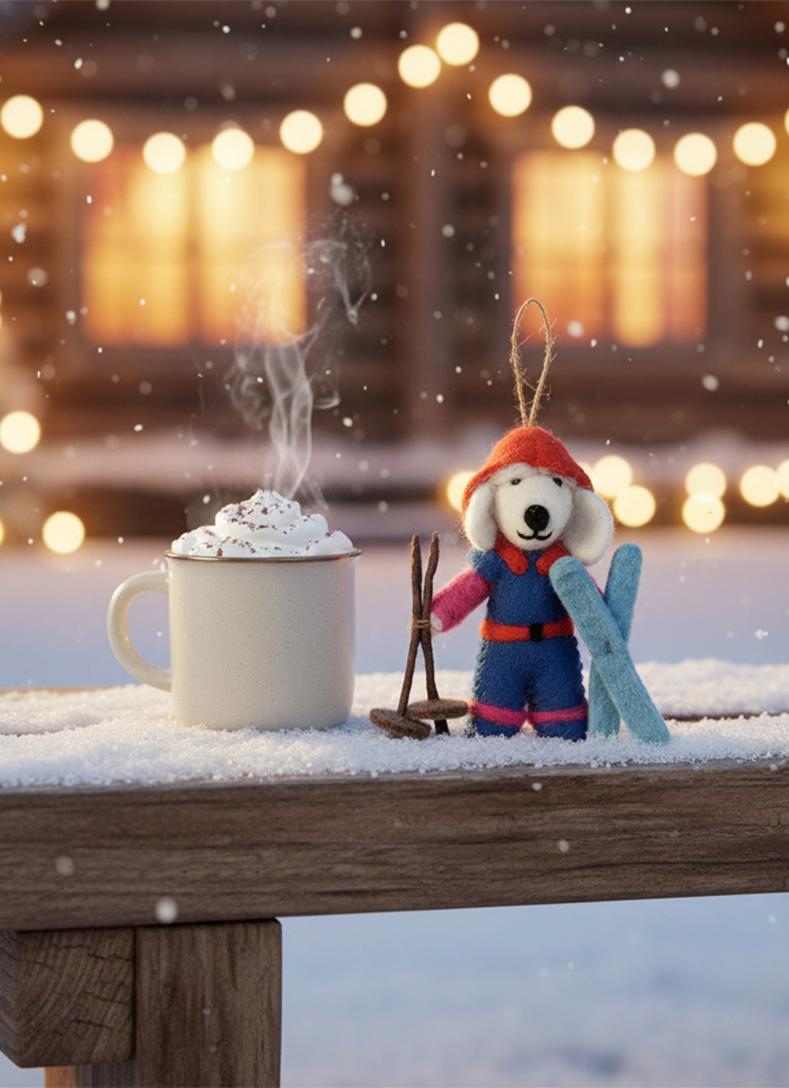 Felt So Good Porscha the skiing Poodle kersthanger 12 cm - detail 5 blauw