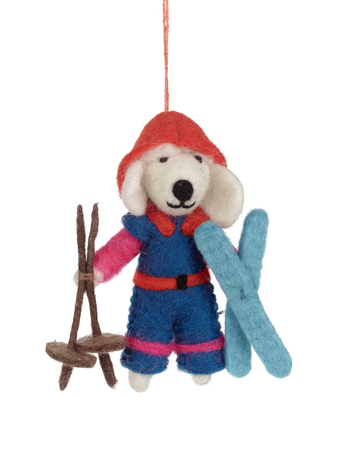 Felt So Good Porscha the skiing Poodle kersthanger 12 cm - voorkant 2 blauw