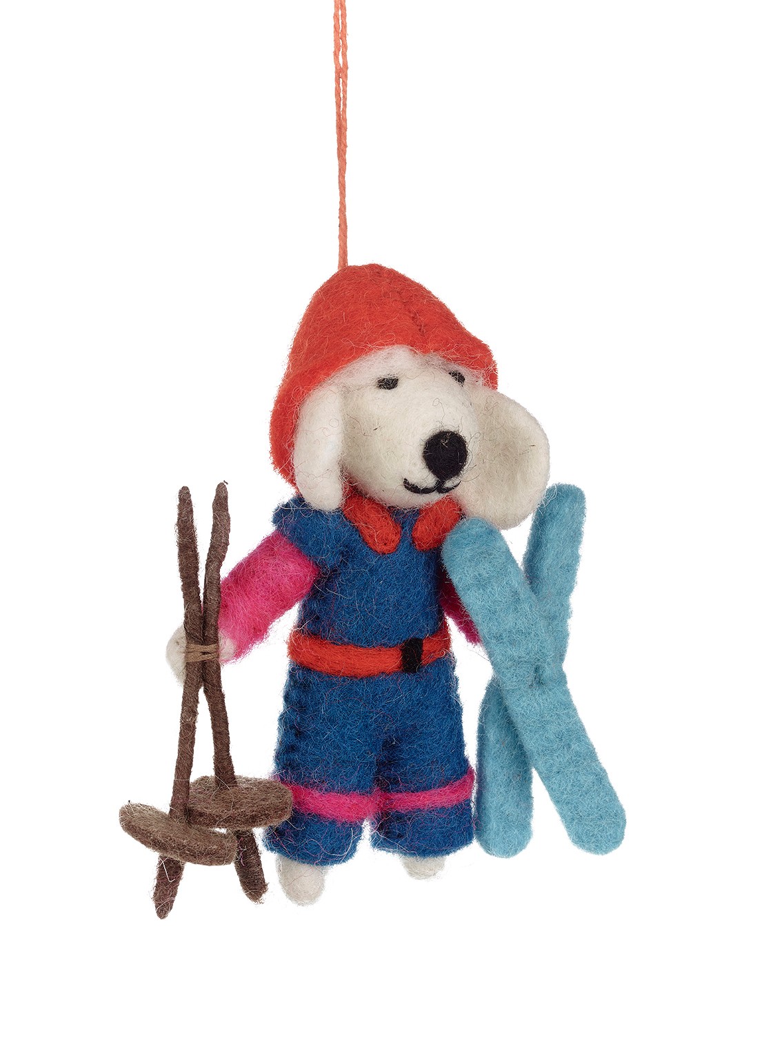 Felt So Good Porscha the skiing Poodle kersthanger 12 cm - voorkant 3 blauw