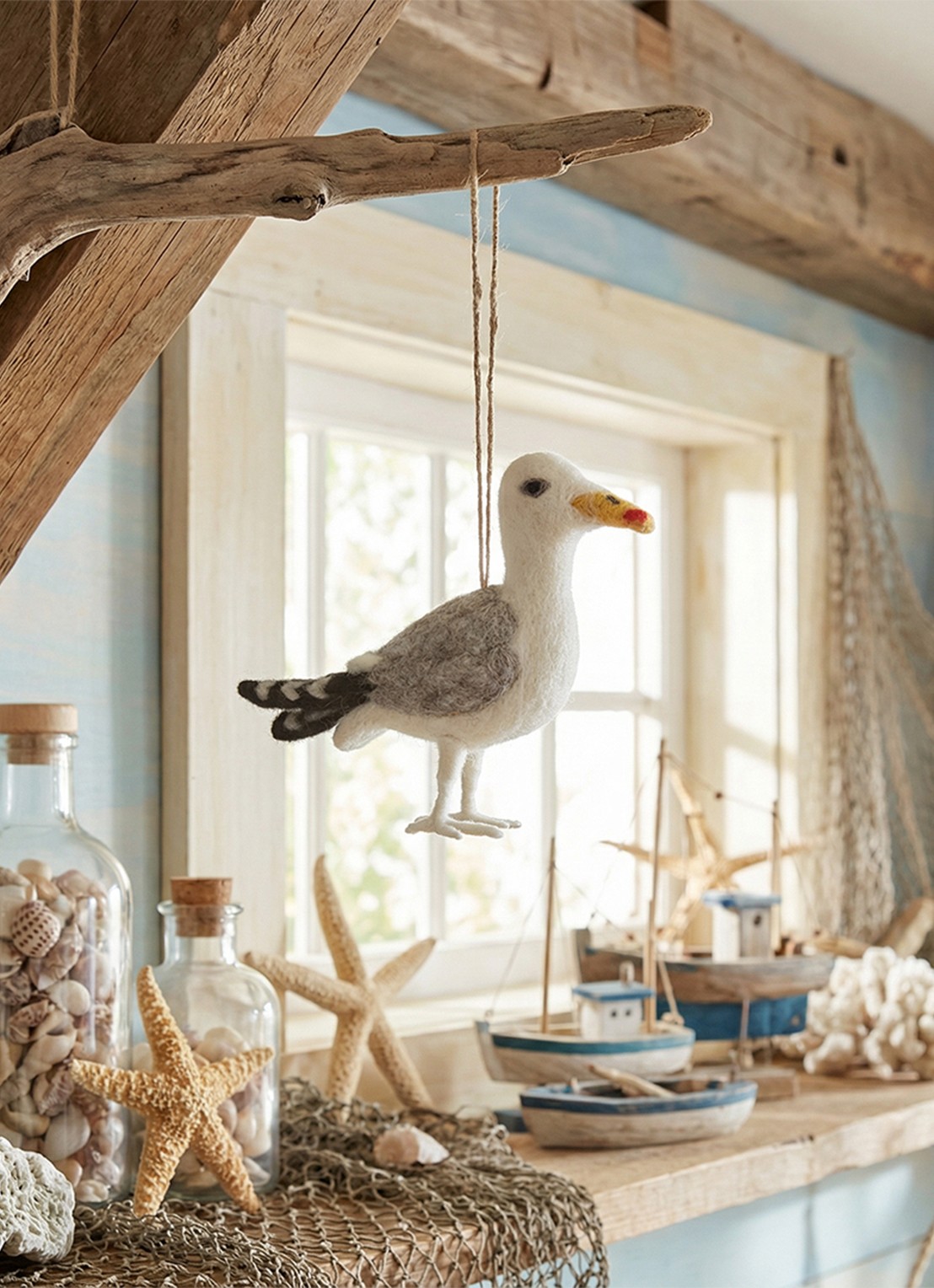 Felt So Good Seagull kersthanger 11 cm - voorkant 3 wit