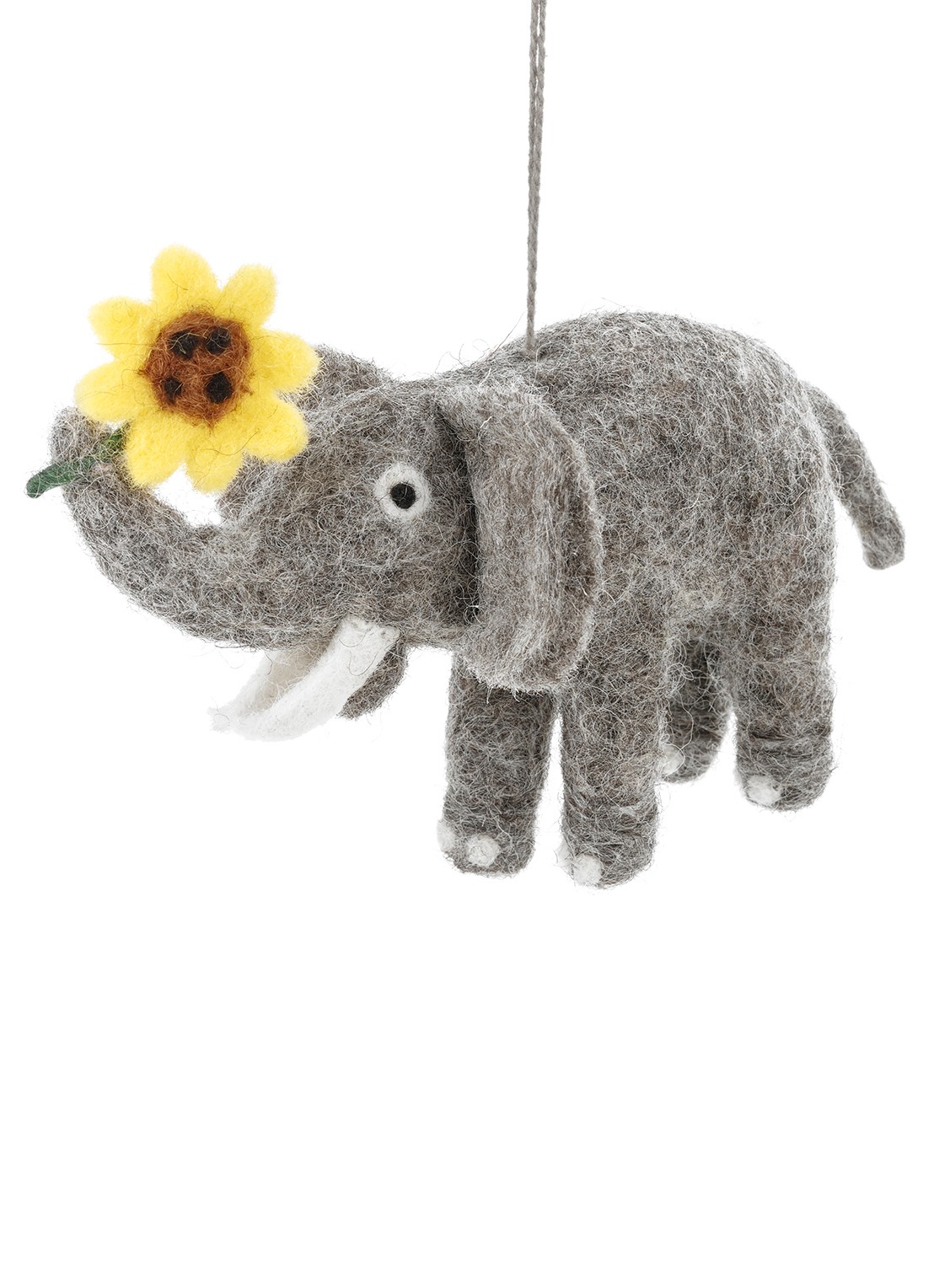 Felt So Good Sidney the Sunflower Elephant kersthanger 9 cm - voorkant grijs