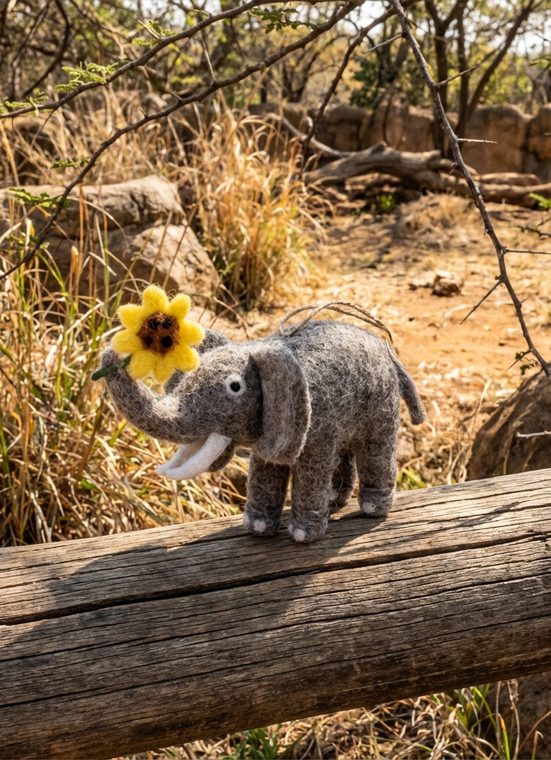 Felt So Good Sidney the Sunflower Elephant kersthanger 9 cm - voorkant 2 grijs