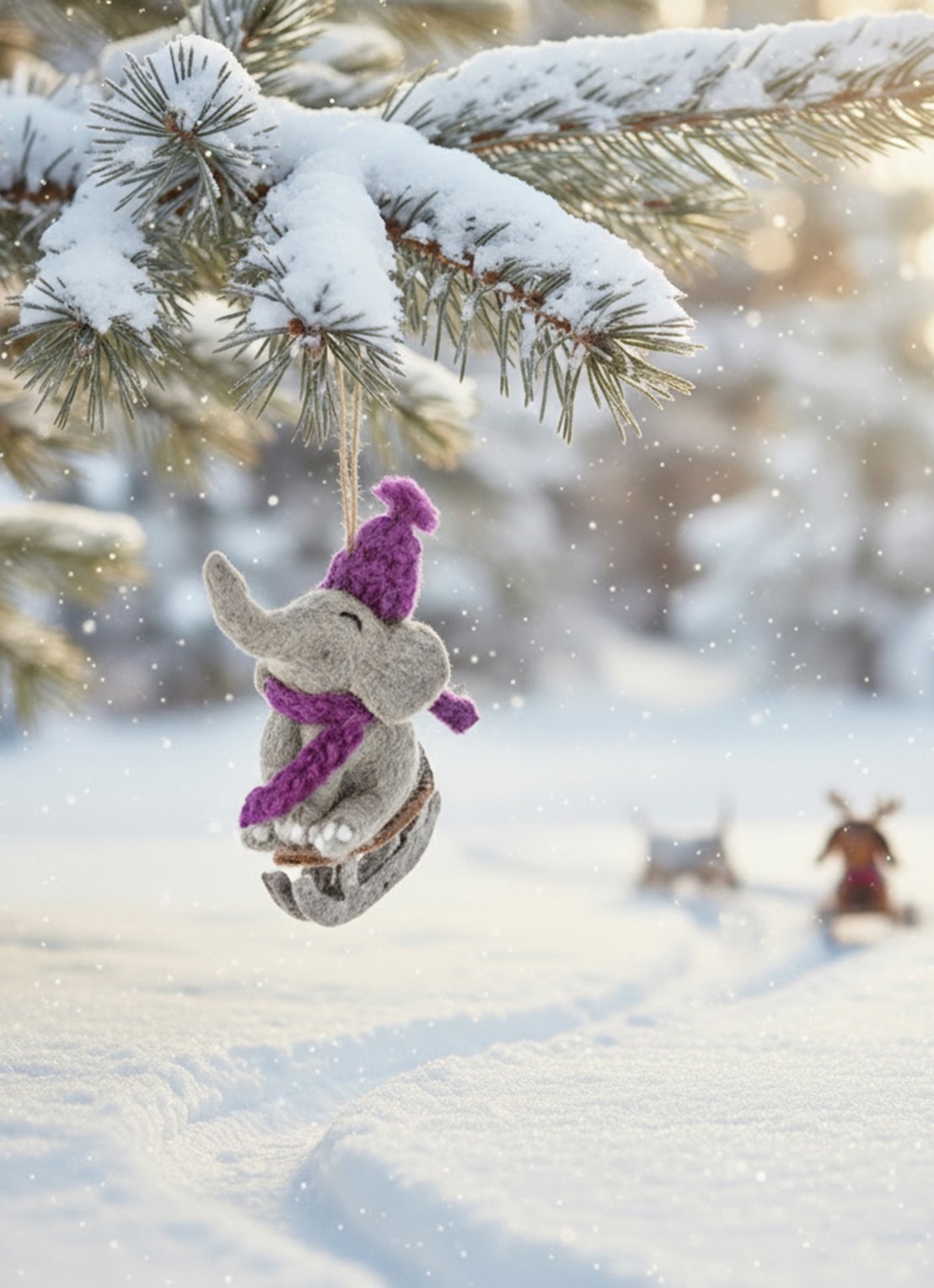 Felt So Good Sledging Elephant kersthanger 13,5 cm - achterkant 3 grijs