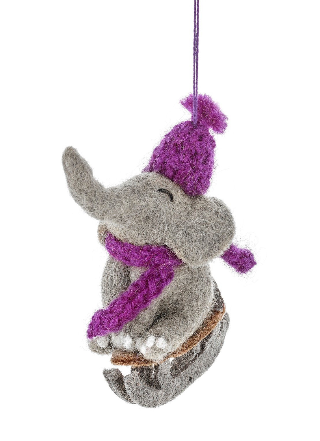 Felt So Good Sledging Elephant kersthanger 13,5 cm - voorkant grijs