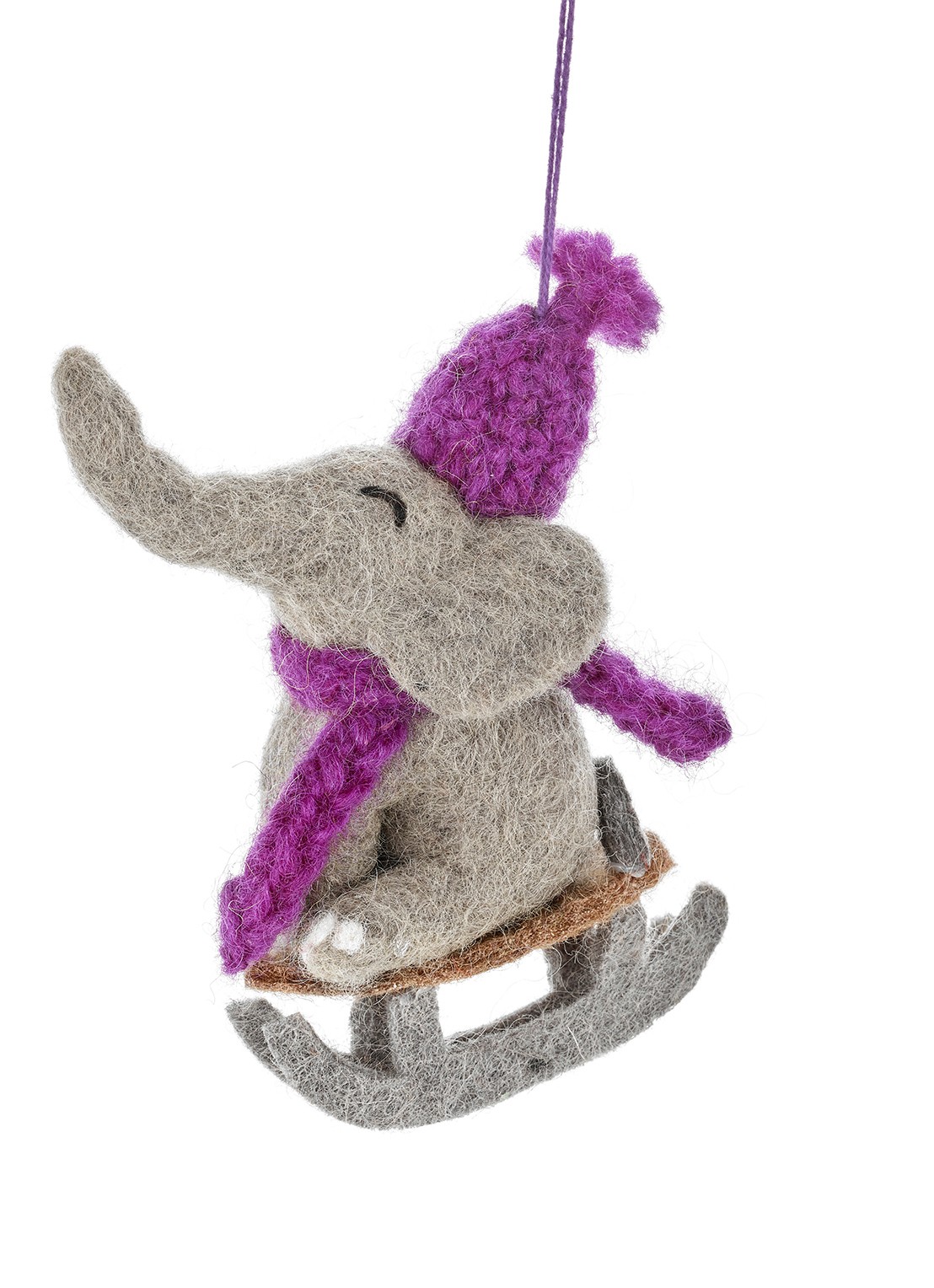 Felt So Good Sledging Elephant kersthanger 13,5 cm - voorkant 2 grijs