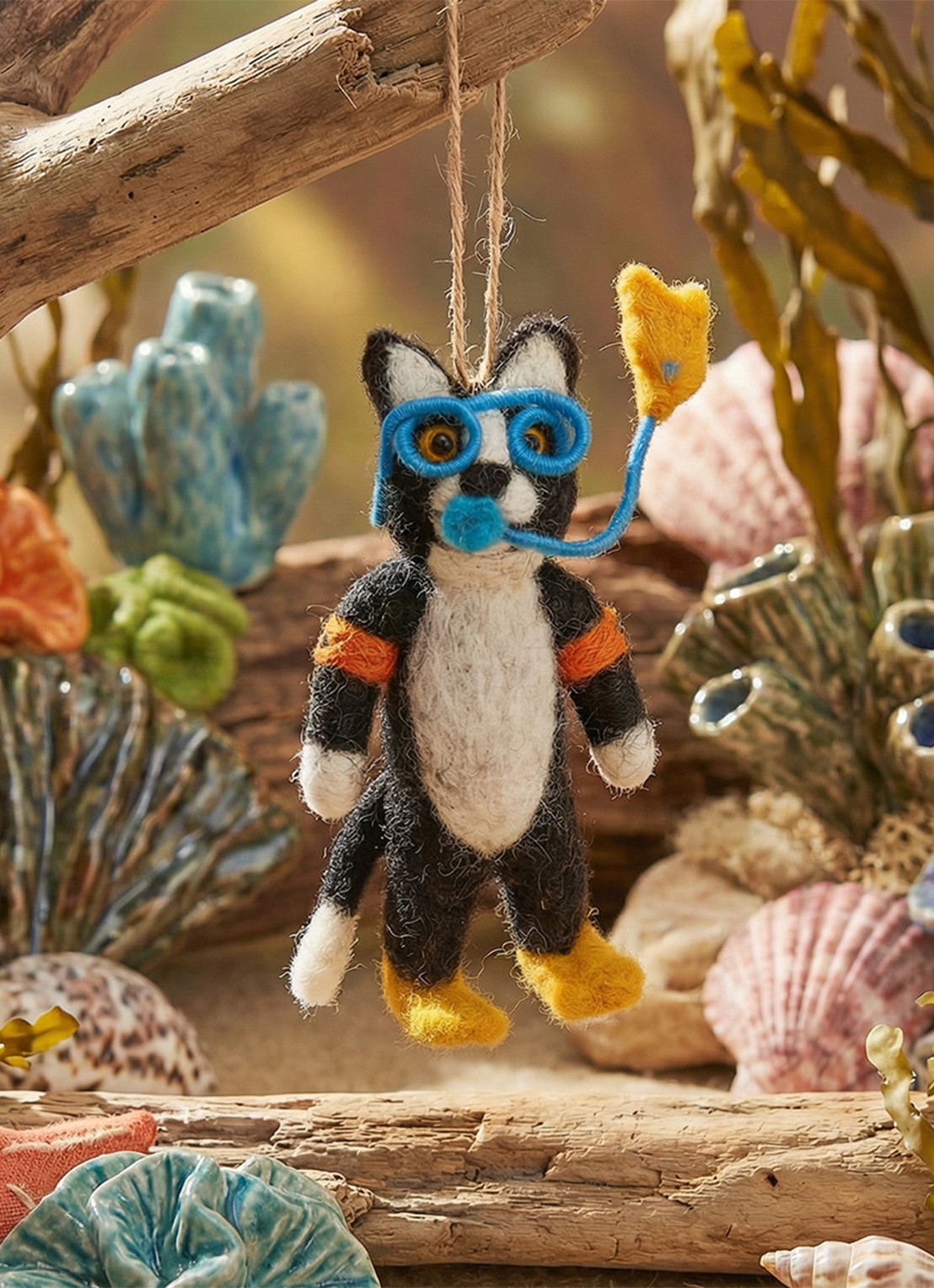 Felt So Good Snorkelling Cat kersthanger 12 cm - voorkant 3 zwart
