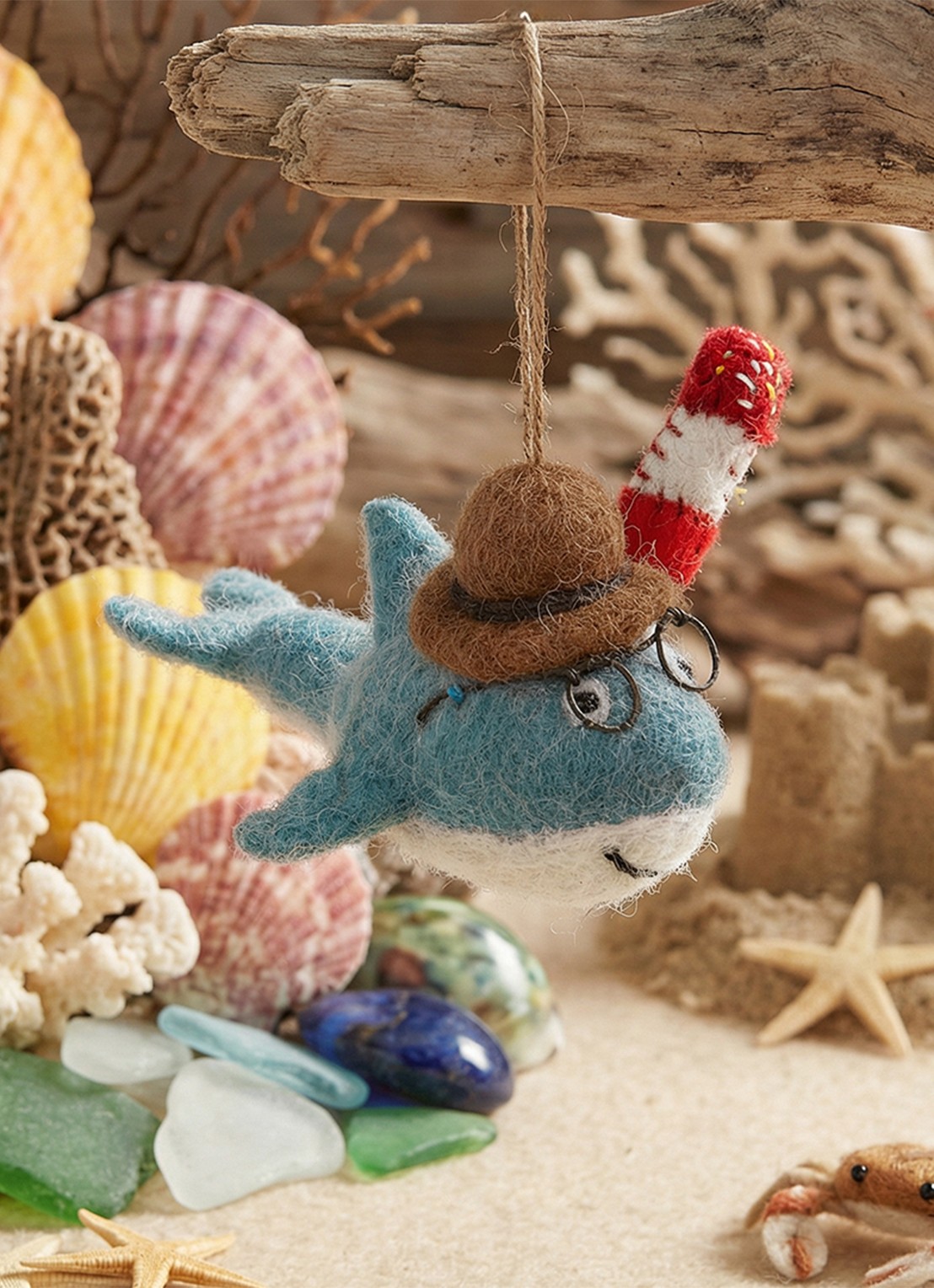 Felt So Good Summer Holiday Shark kersthanger 6 cm - achterkant 4 blauw