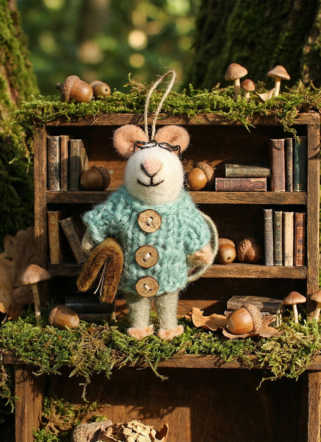 Felt So Good Susie Mouse kersthanger 12,5 cm - voorkant 2 blauw