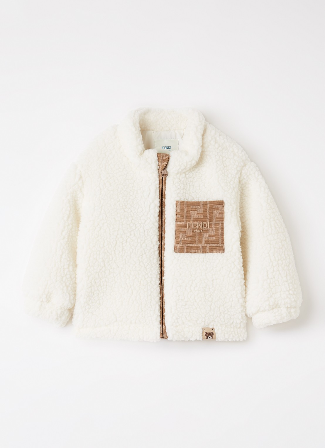 Fendi Jack van teddy met logoborduring - voorkant 2 gebroken wit
