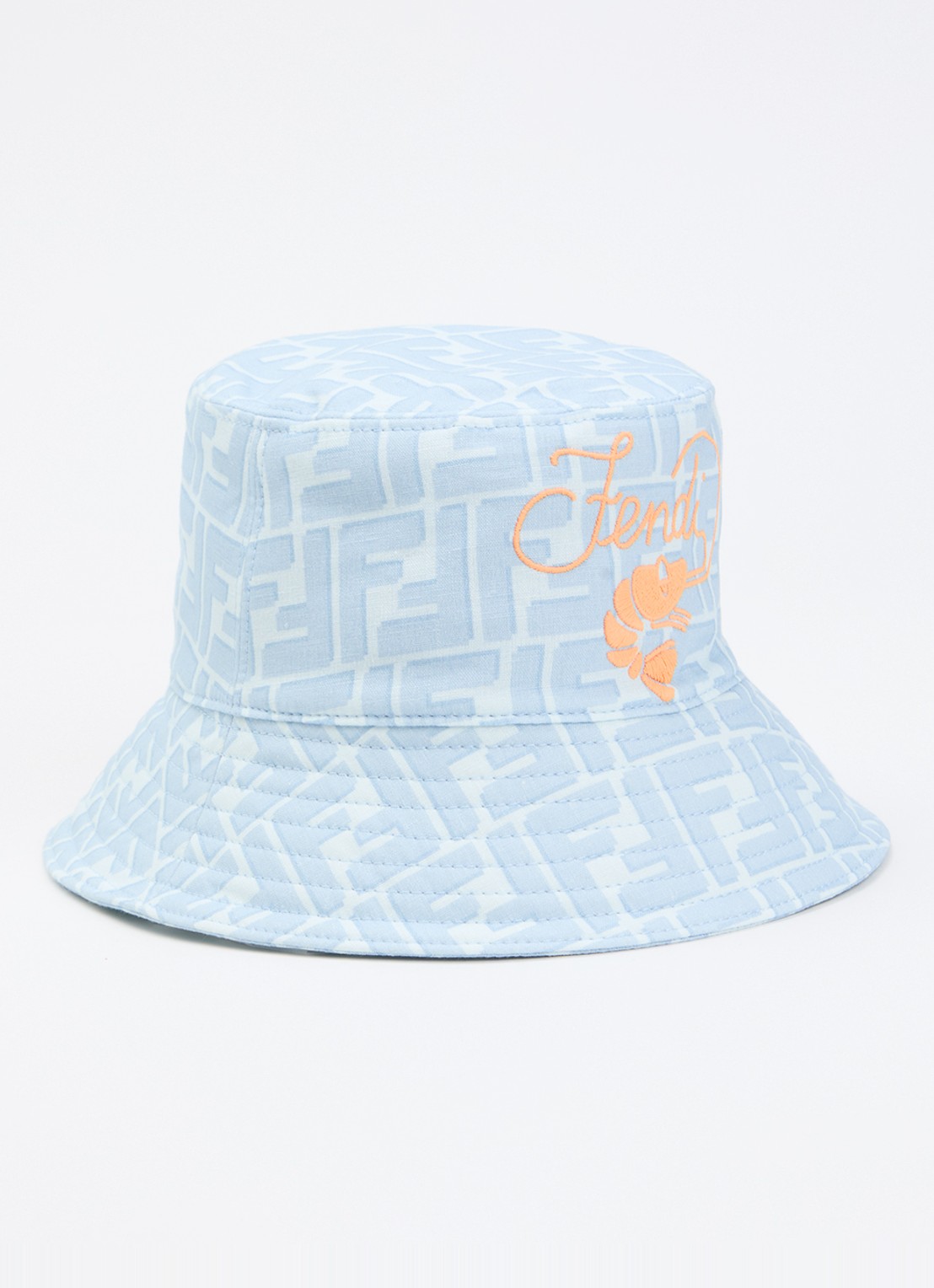 Fendi Lino bucket hoed met logoprint - voorkant lichtblauw