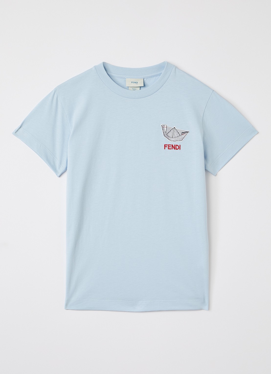 Fendi Tinto T-shirt met logoborduring - voorkant lichtblauw