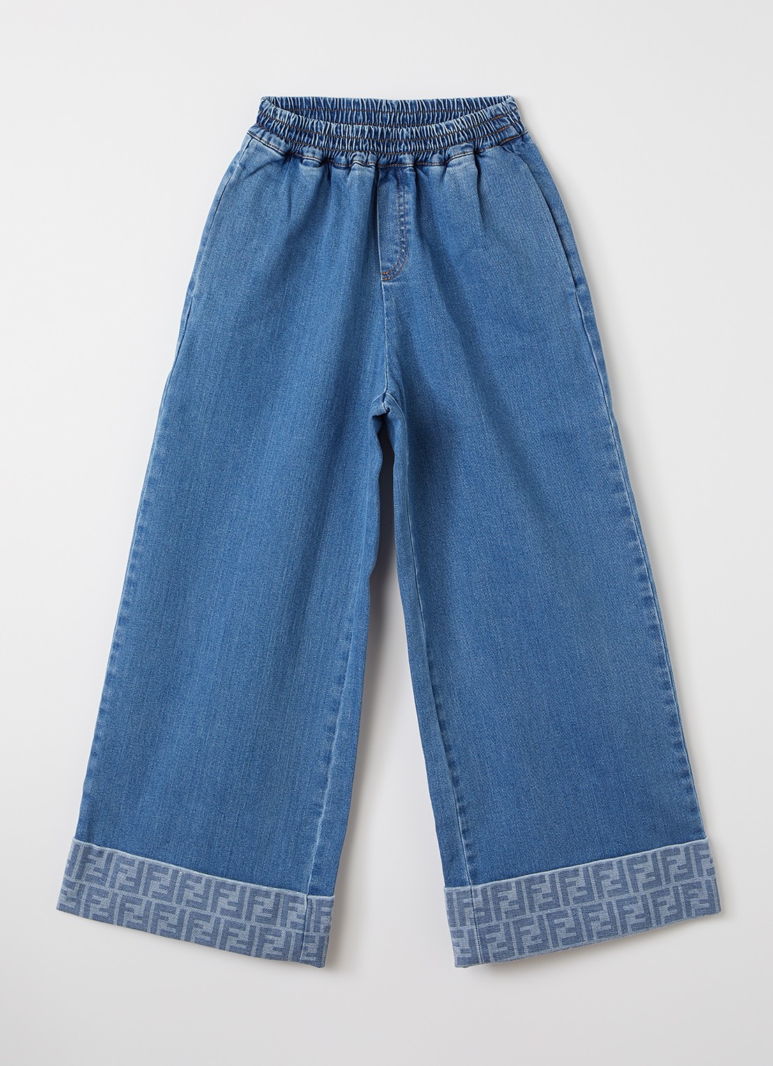 Fendi Wide leg jeans met logoprint - voorkant indigo