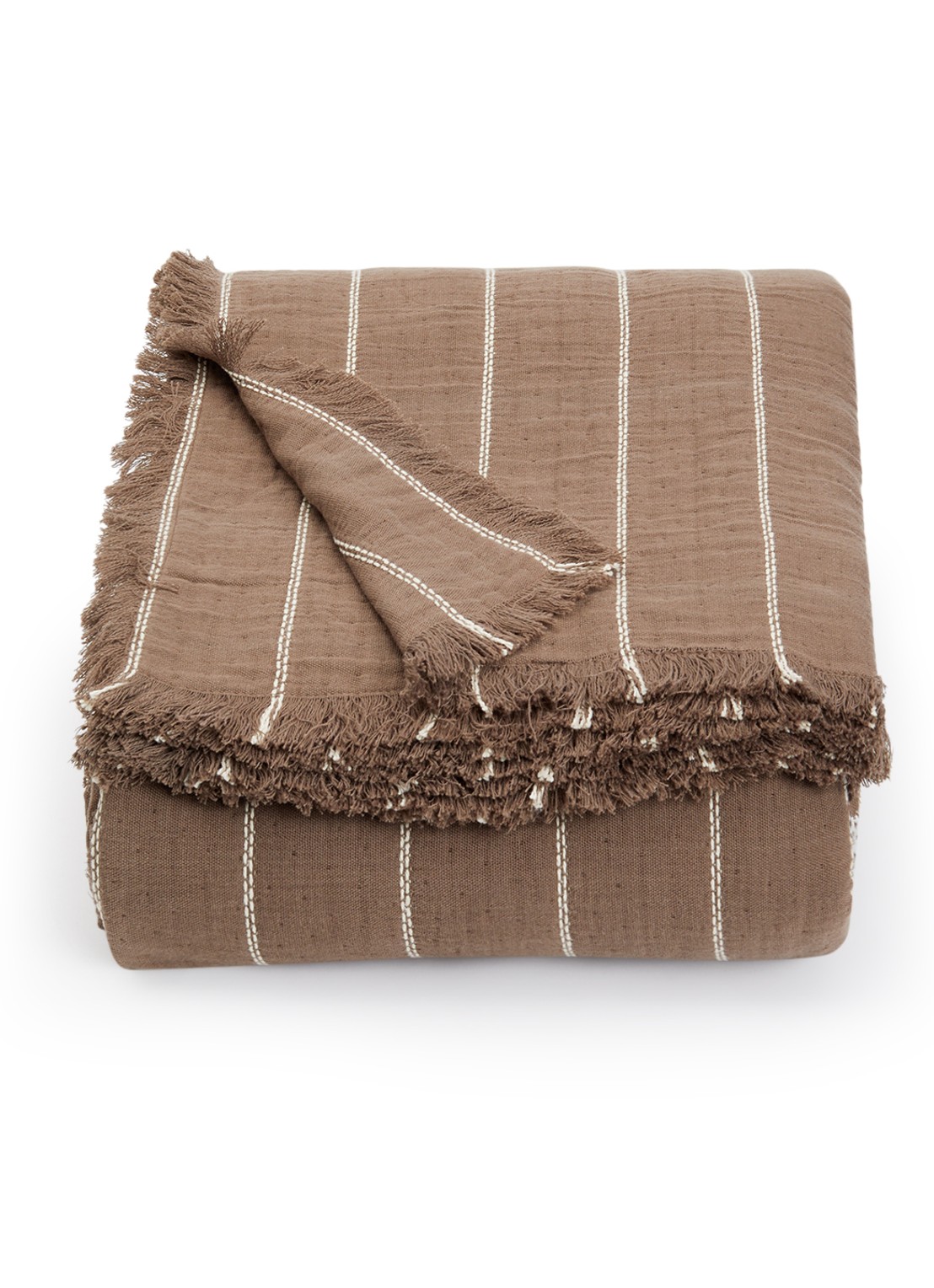 ferm LIVING Aires bedsprei van  katoen 250 x 240 cm - voorkant bruin