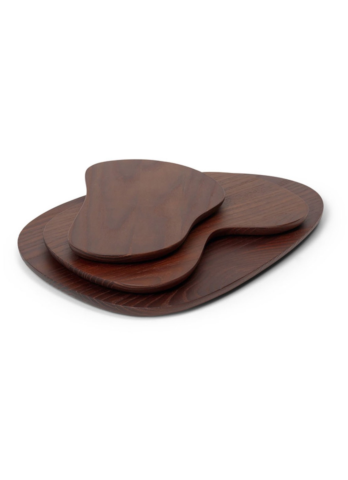 ferm LIVING Cairn snijplank van essenhout set van 3 - voorkant donkerbruin