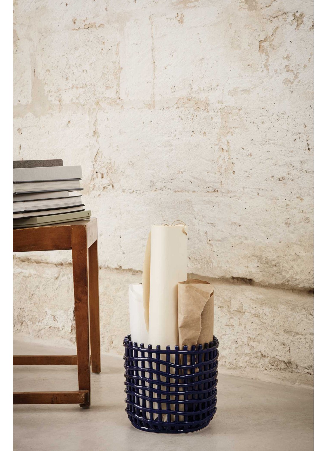 ferm LIVING Ceramic basket opbergmand - detail 2 blauw