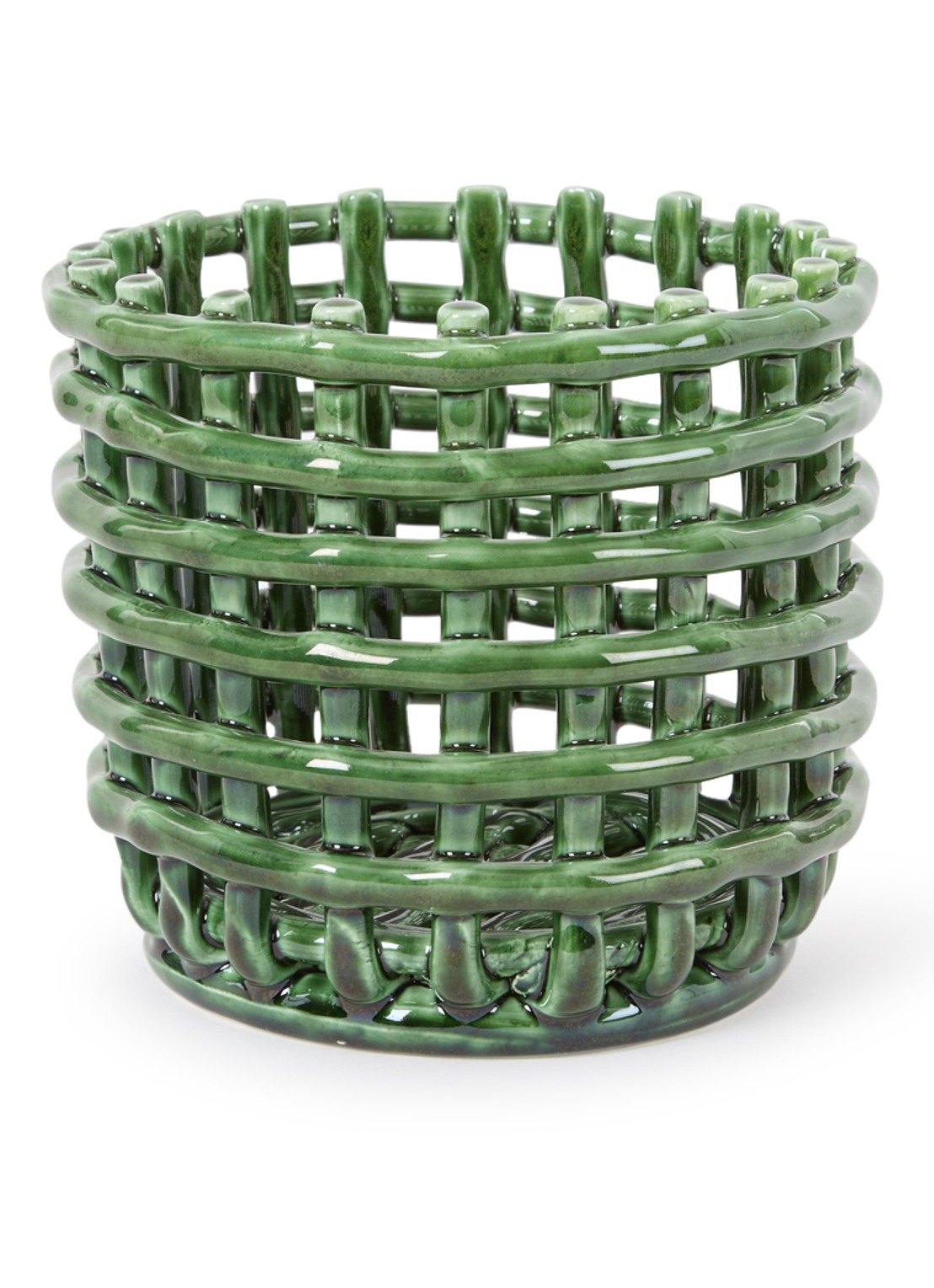 ferm LIVING Ceramic Basket S bloempot voor binnen Ø16 cm - voorkant groen