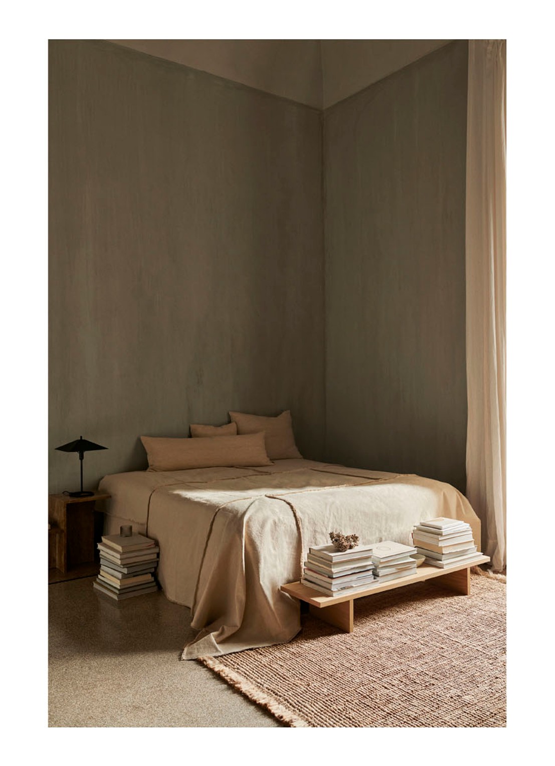 ferm LIVING Deksel van hout voor draadmand 50 cm - detail beige
