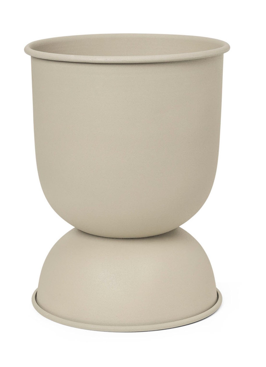 ferm LIVING Hourglass bloempot van gepoedercoat ijzer voor binnen Ø21 cm - voorkant 3 donkerbeige