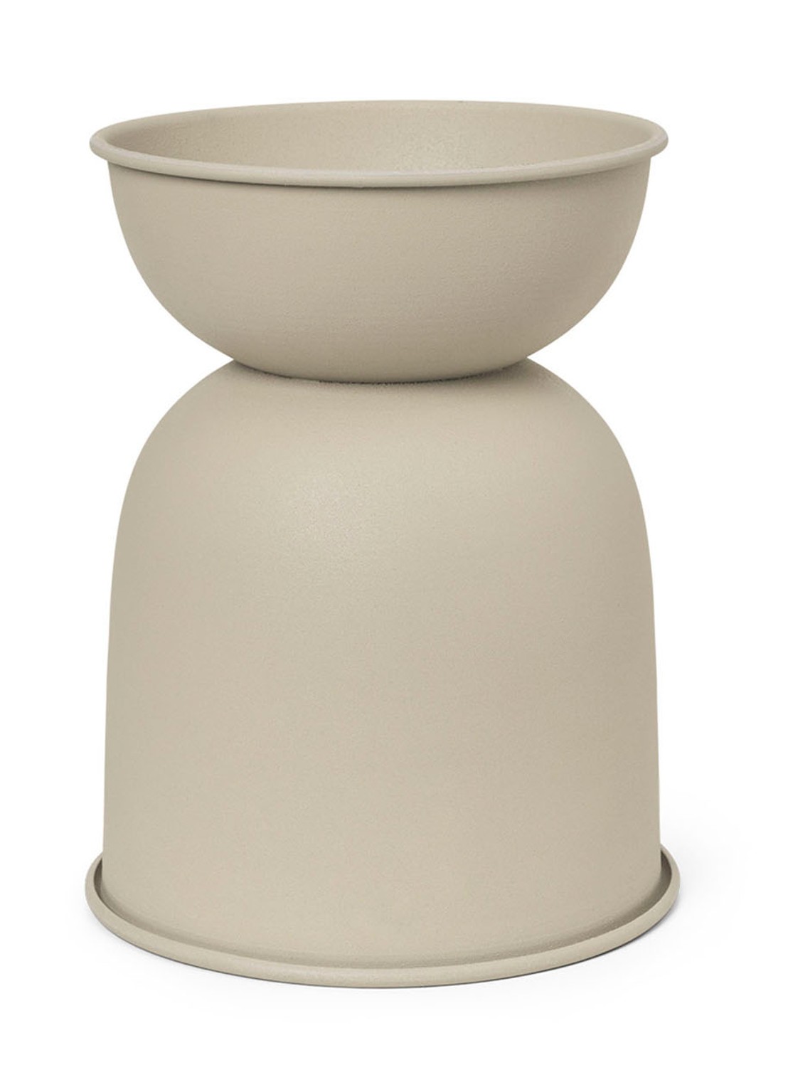 ferm LIVING Hourglass bloempot van gepoedercoat ijzer voor binnen Ø21 cm - voorkant 4 donkerbeige