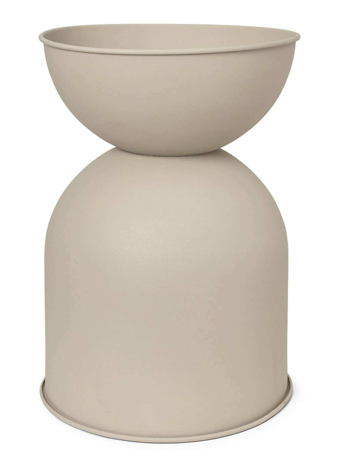 ferm LIVING Hourglass bloempot van gepoedercoat ijzer voor binnen Ø40 cm - voorkant 4 donkerbeige