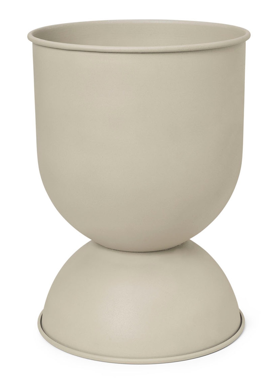 ferm LIVING Hourglass bloempot van gepoedercoat ijzer voor binnen Ø50 cm - voorkant donkerbeige