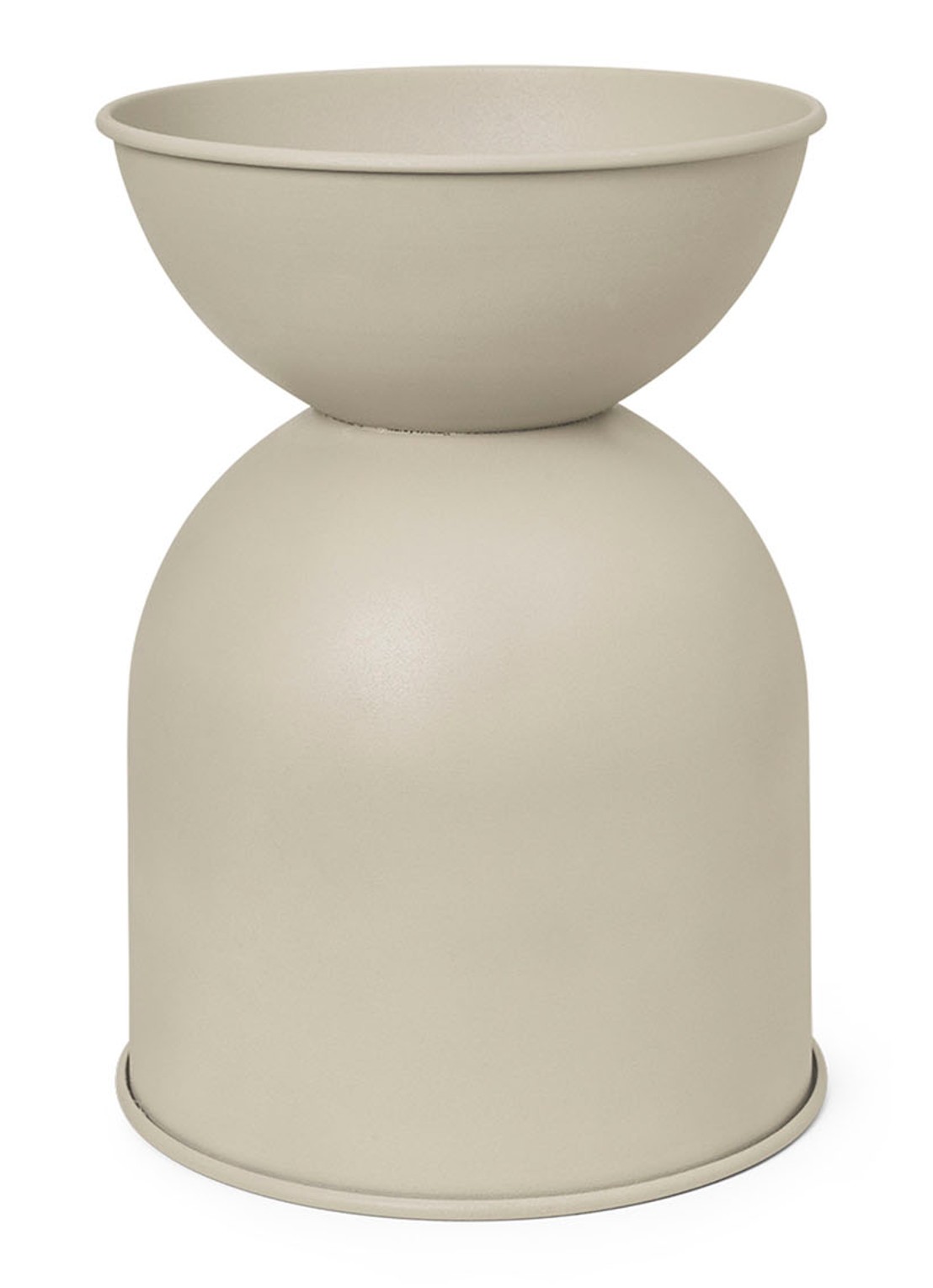 ferm LIVING Hourglass bloempot van gepoedercoat ijzer voor binnen Ø50 cm - voorkant 2 donkerbeige