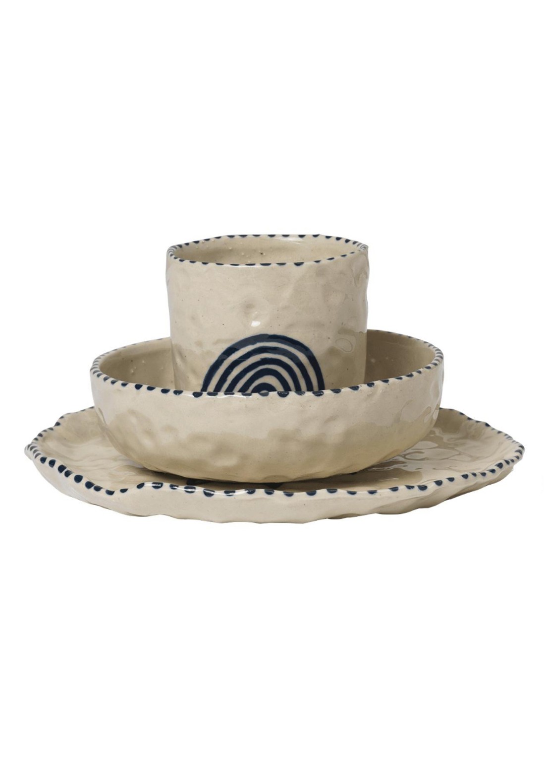 ferm LIVING Naive Ceramic serviesset  - voorkant blauw