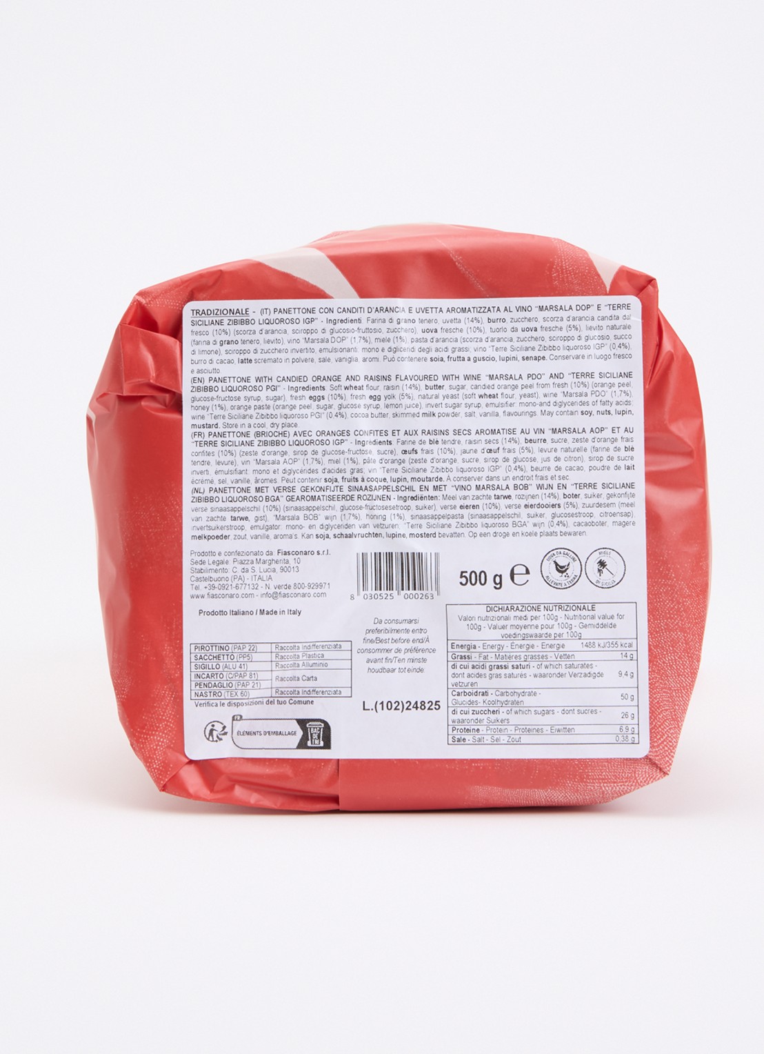 Fiasconaro Tradizionale panettone met verse gekonfijte sinaasappelschil 500 gram - voorkant 2 undefined
