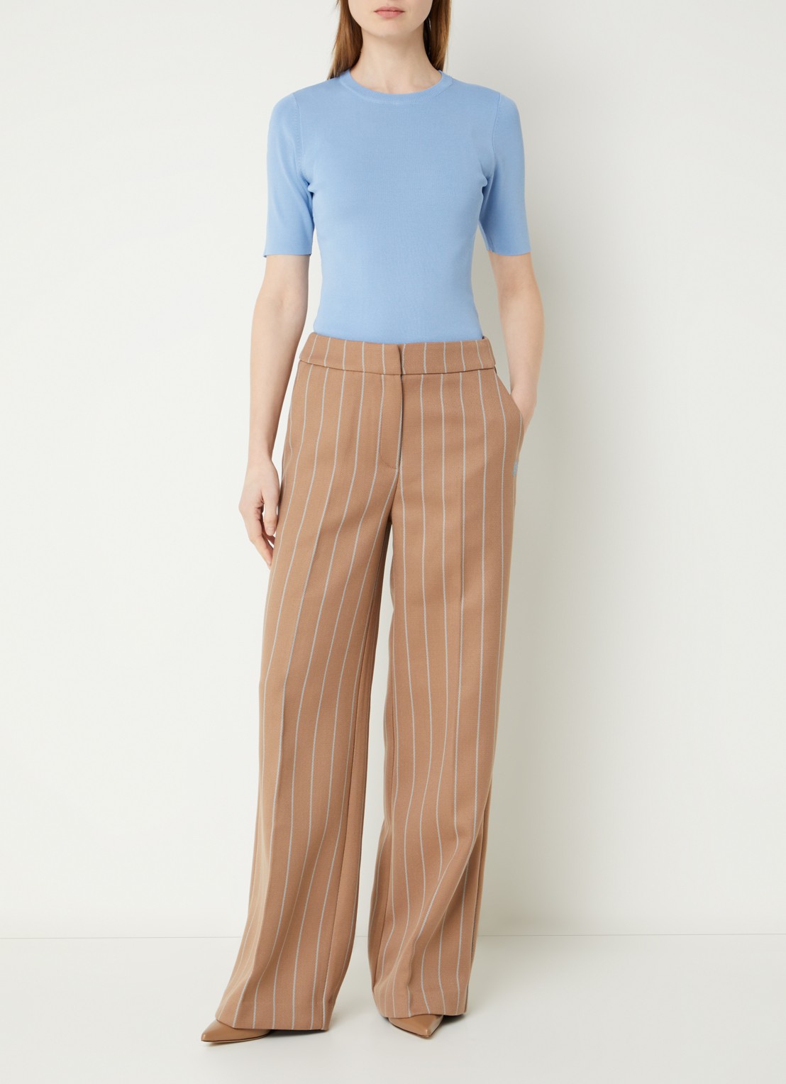 Fifth House Alya fijngebreide top - voorkant 3 blauw