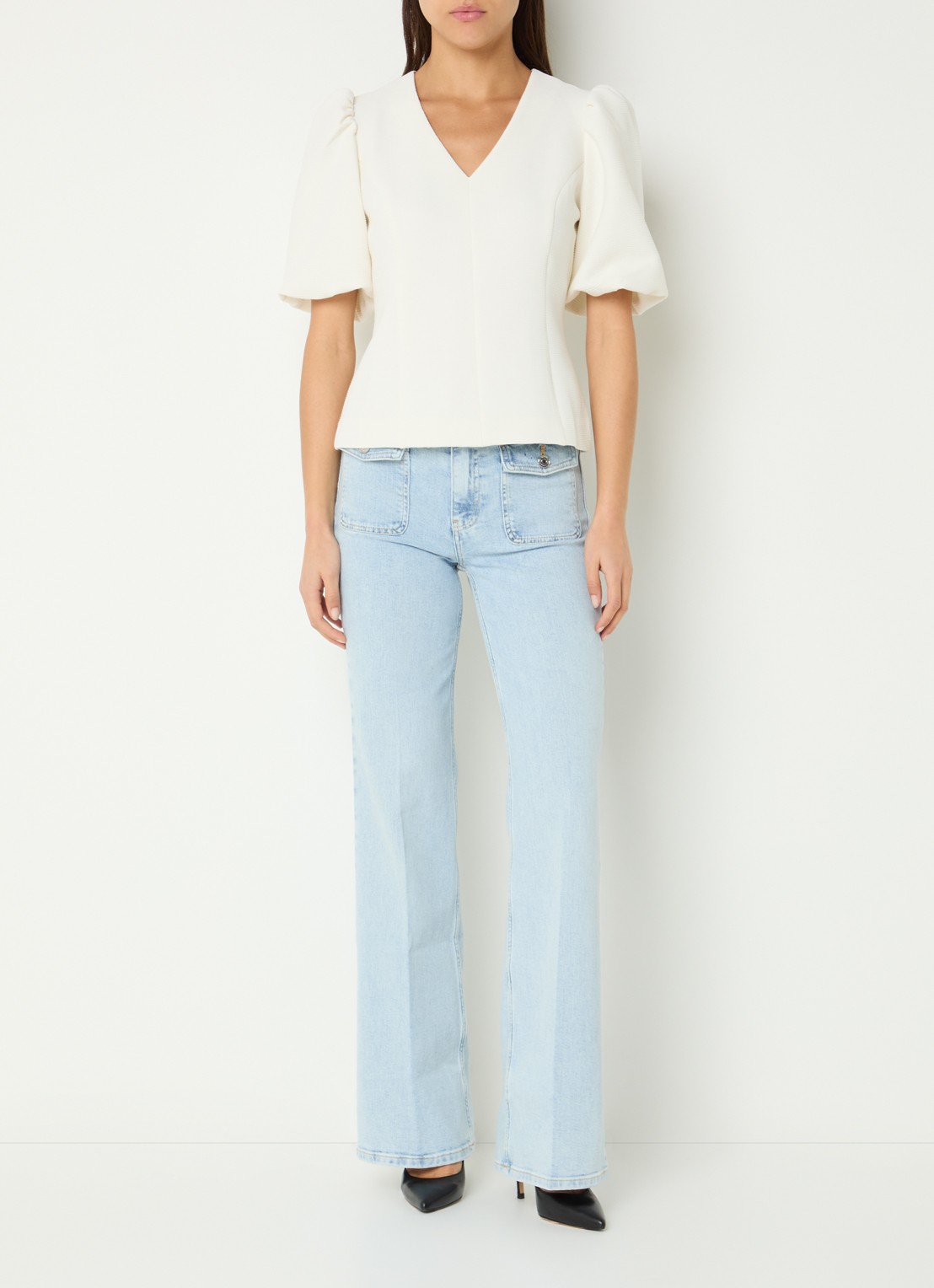 Fifth House Bella high waist straight leg jeans met lichte wassing - voorkant 4 indigo