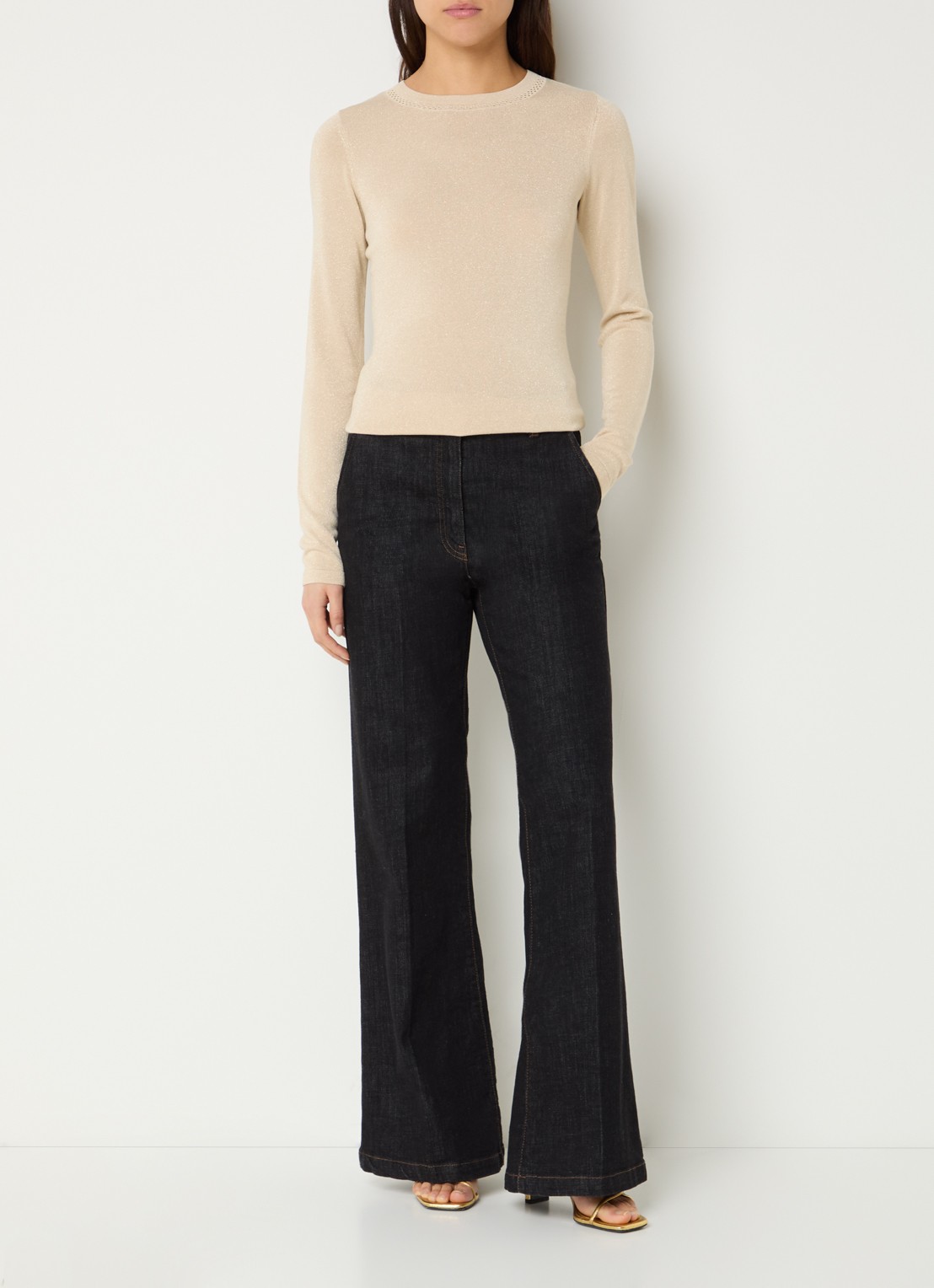 Fifth House Fijngebreide top met lurex - voorkant 3 creme