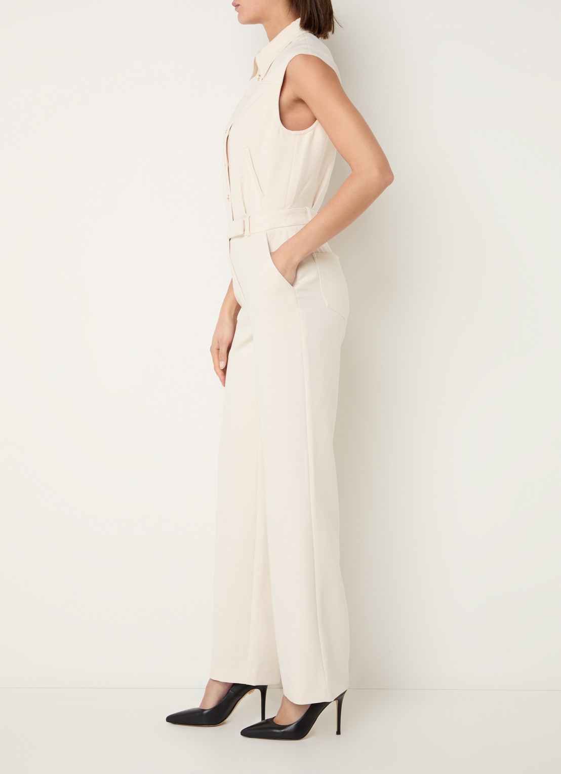 Fifth House Gwenn straight fit jumpsuit met steekzakken - voorkant 3 creme