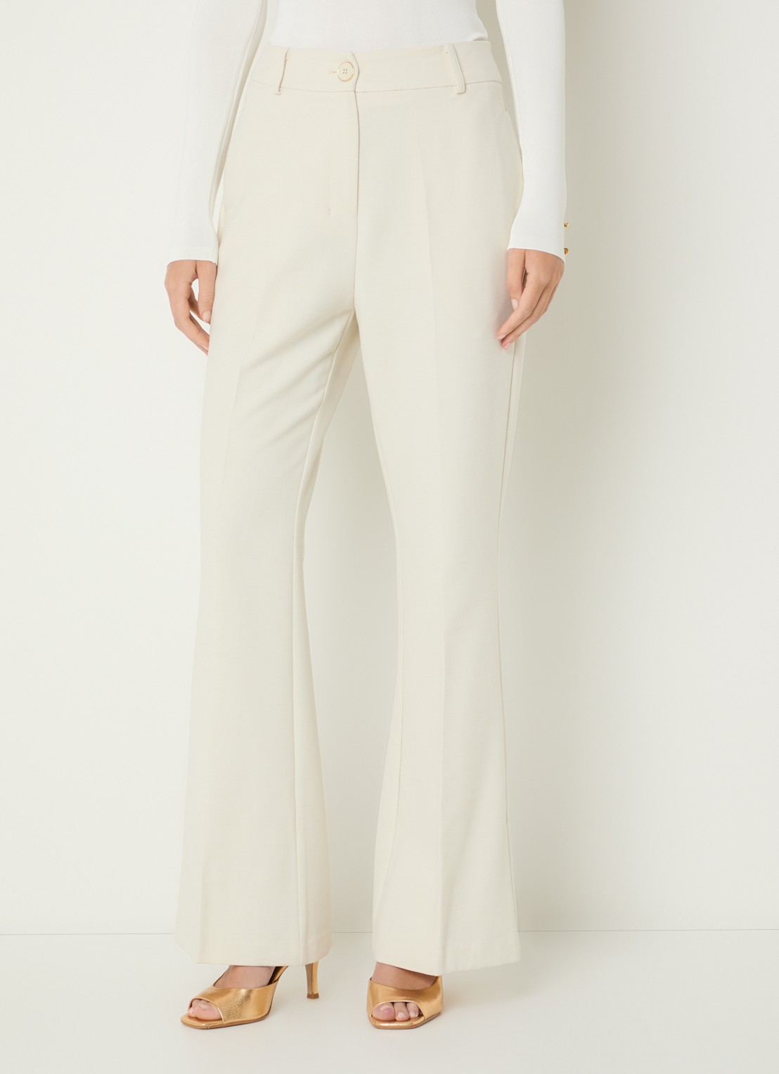 Fifth House High waist flared fit pantalon met steekzakken - detail creme