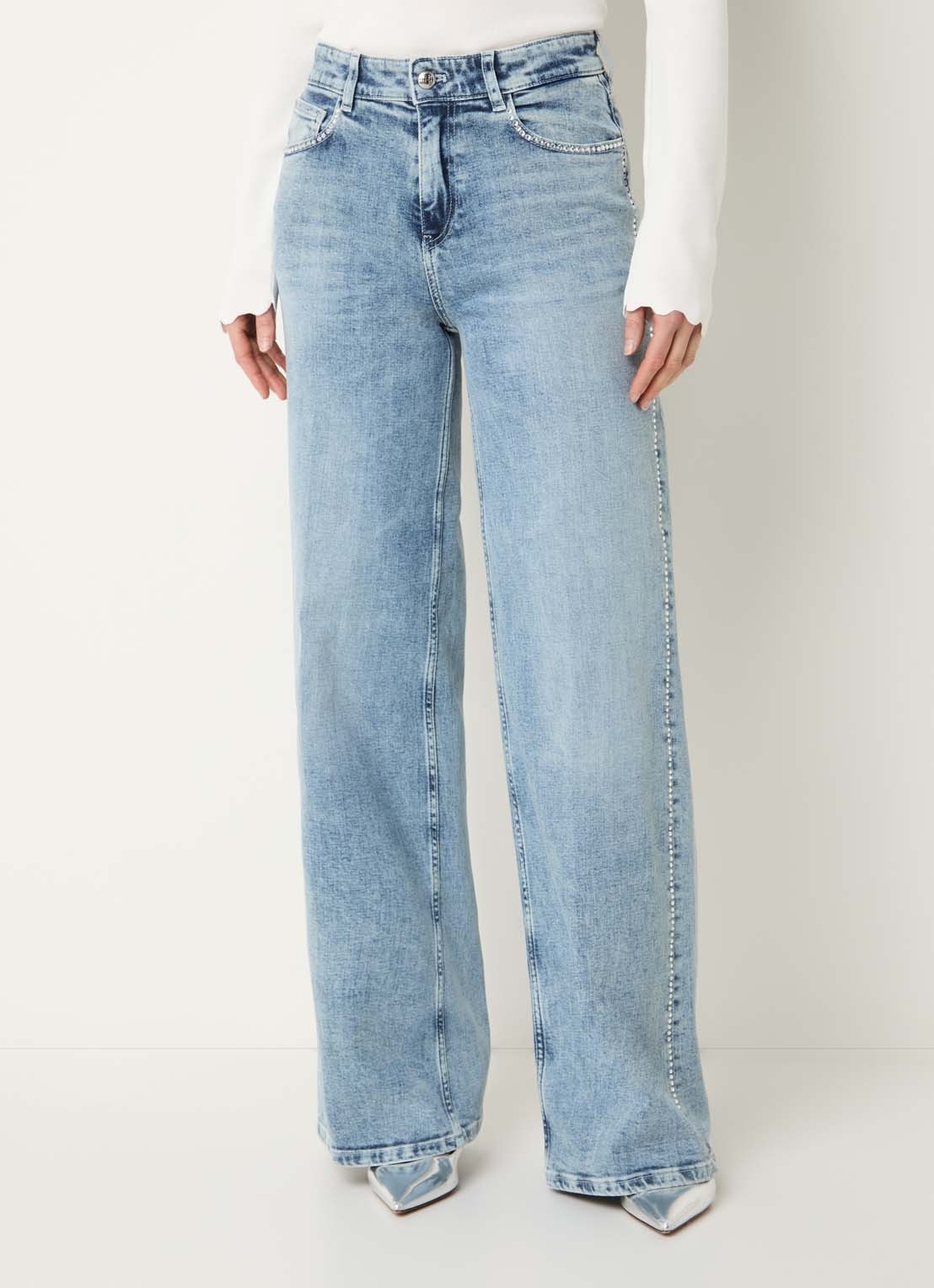 Fifth House Kamilla high waist wide fit jeans met strass - detail 2 indigo
