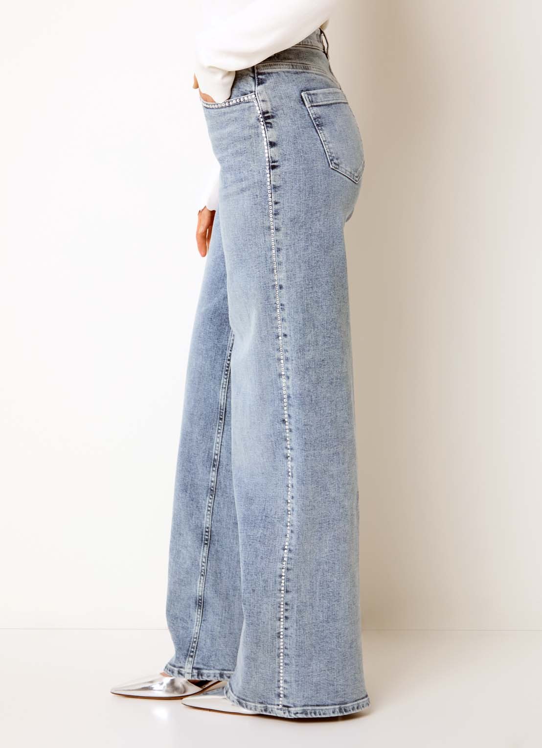 Fifth House Kamilla high waist wide fit jeans met strass - detail 3 indigo