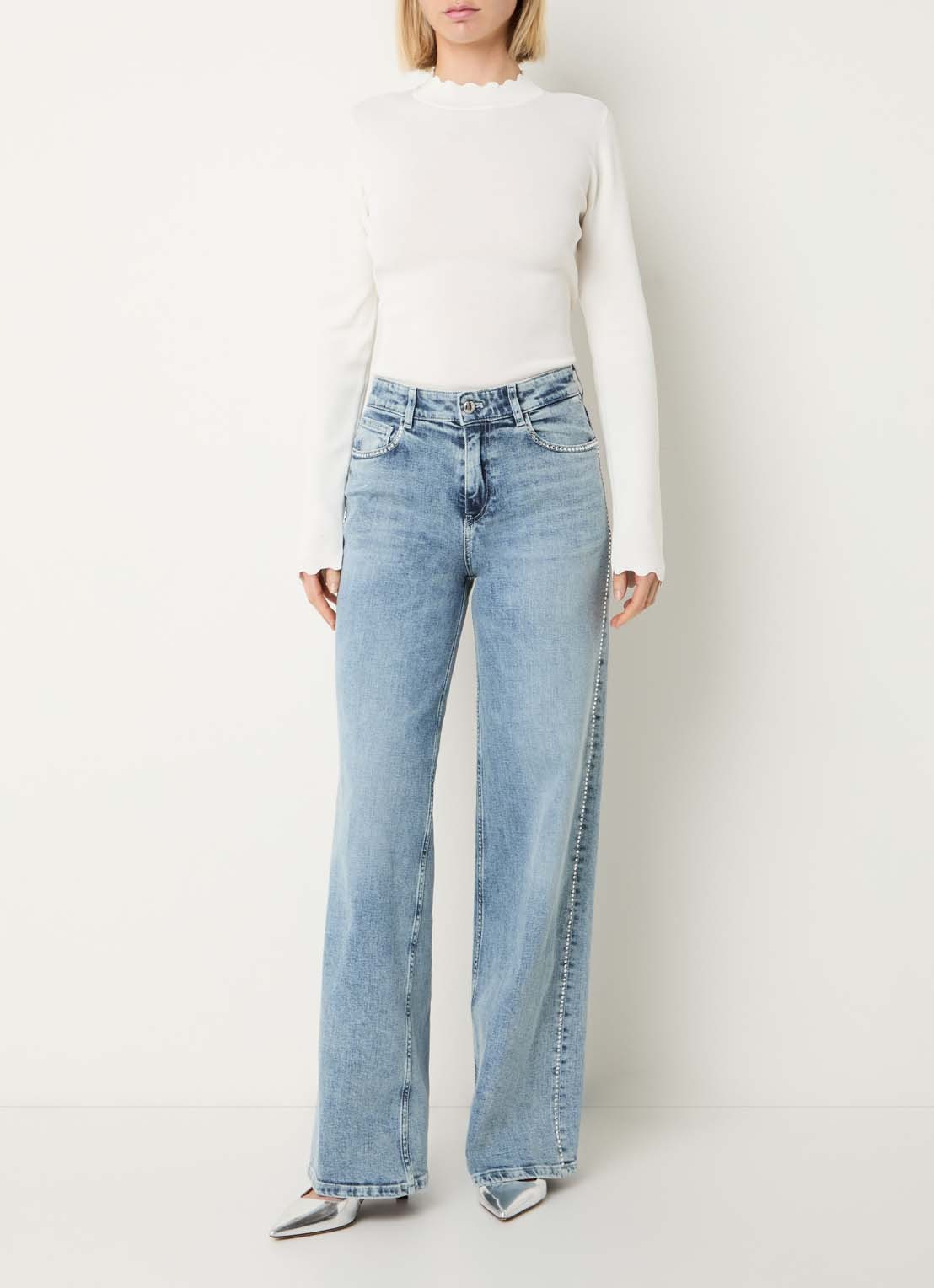 Fifth House Kamilla high waist wide fit jeans met strass - voorkant 5 indigo
