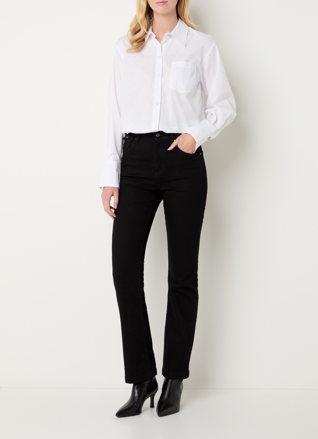 Fifth House Kyona blouse met borstzak en strass - voorkant 4 wit