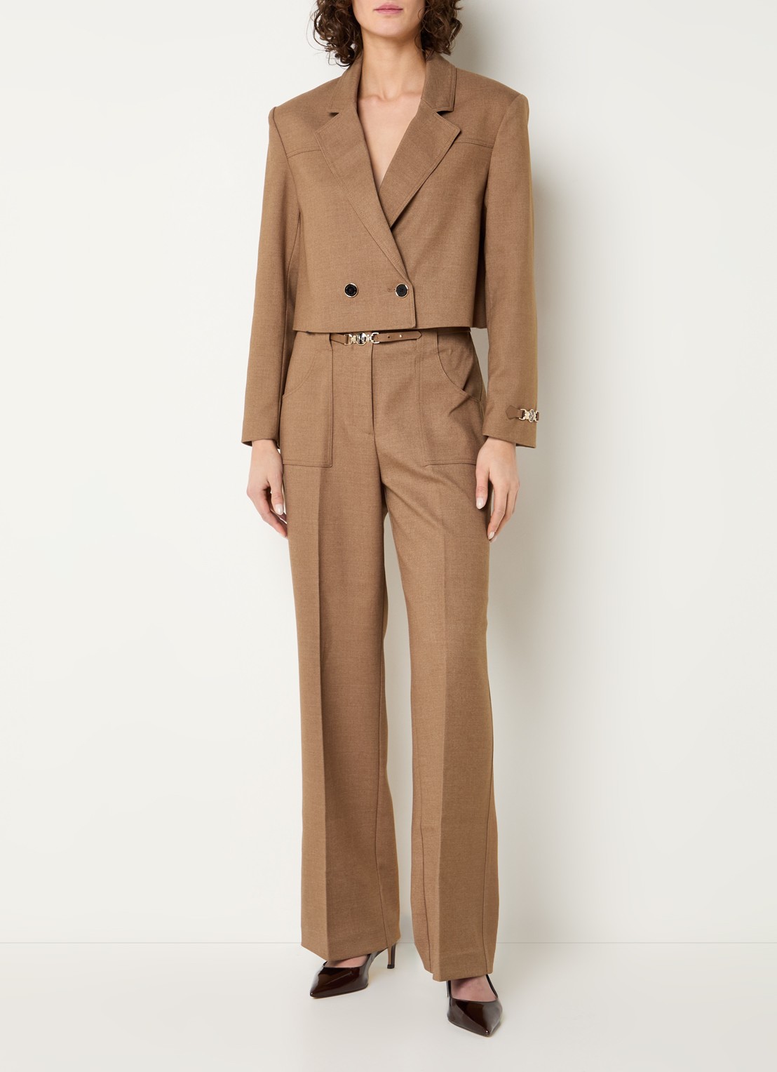 Fifth House Ladaa high waist loose fit pantalon met persplooi - voorkant 4 camel